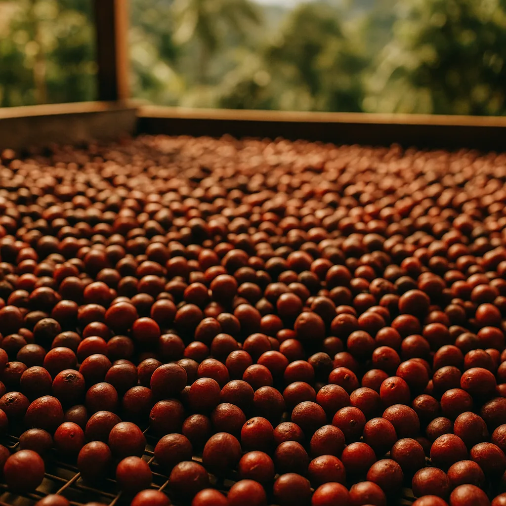 Cerezas de café en proceso natural